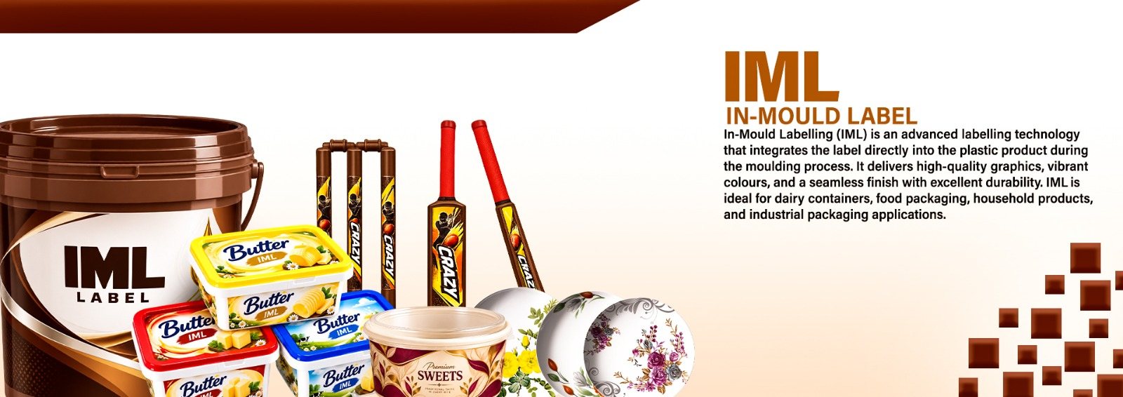 In-mould labelled paint pail, butter tubs and household containers