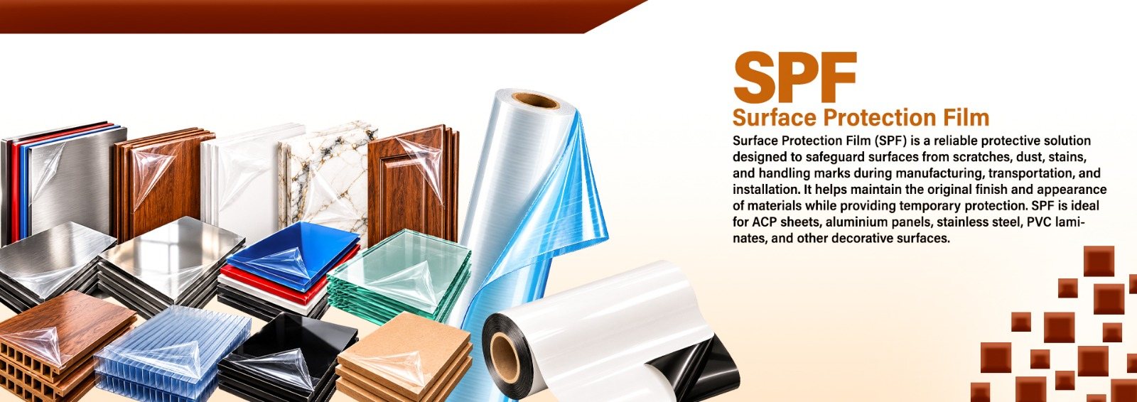 Surface protection film applied to ACP sheets, aluminium panels, stainless steel, glass and PVC laminates