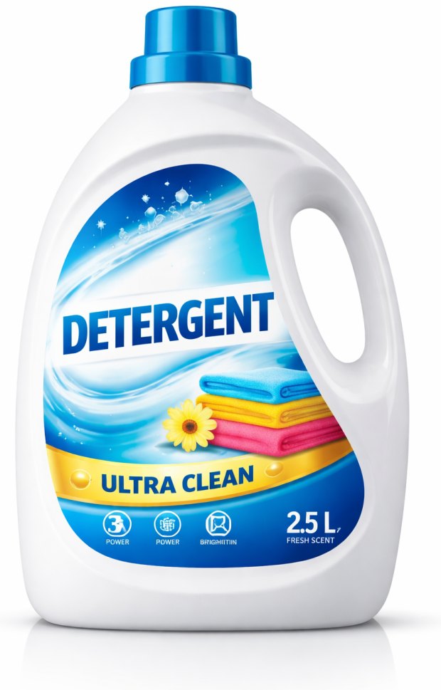 Detergent bottle decorated with a TopGuard blow mould label