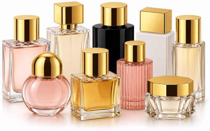 Perfume bottles with gold caps decorated using TopGuard hot stamping foil